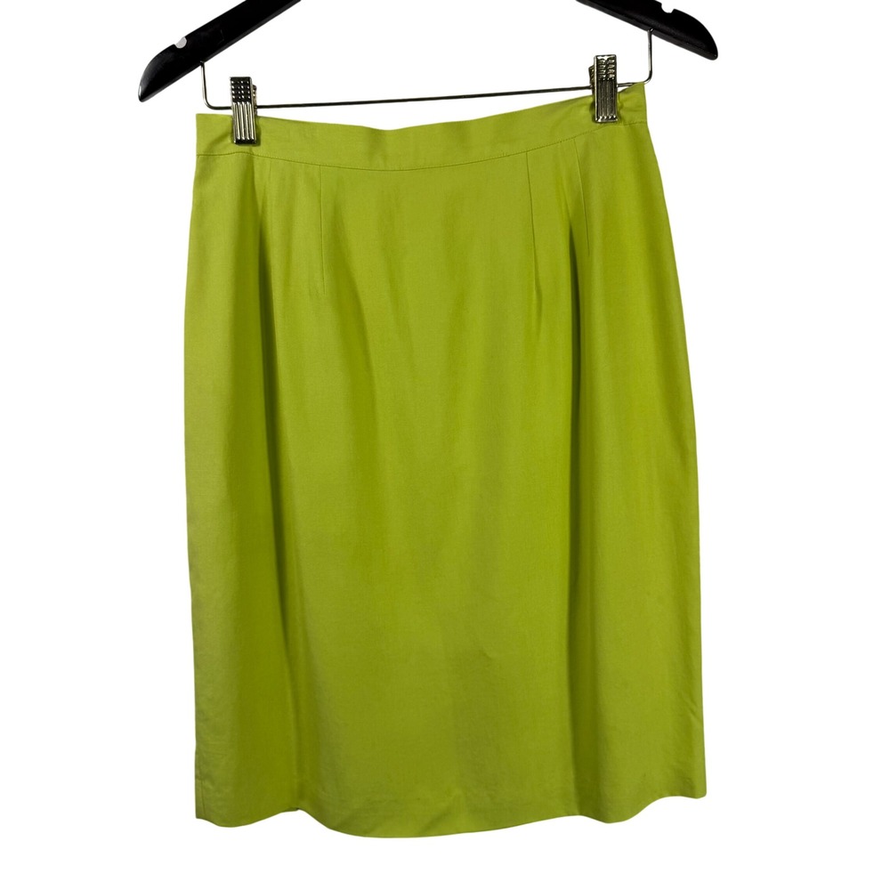 City Silk Lime Green Silk Pencil‎ Skirt Elastic Waist Size 10 Vintage Y2K Office